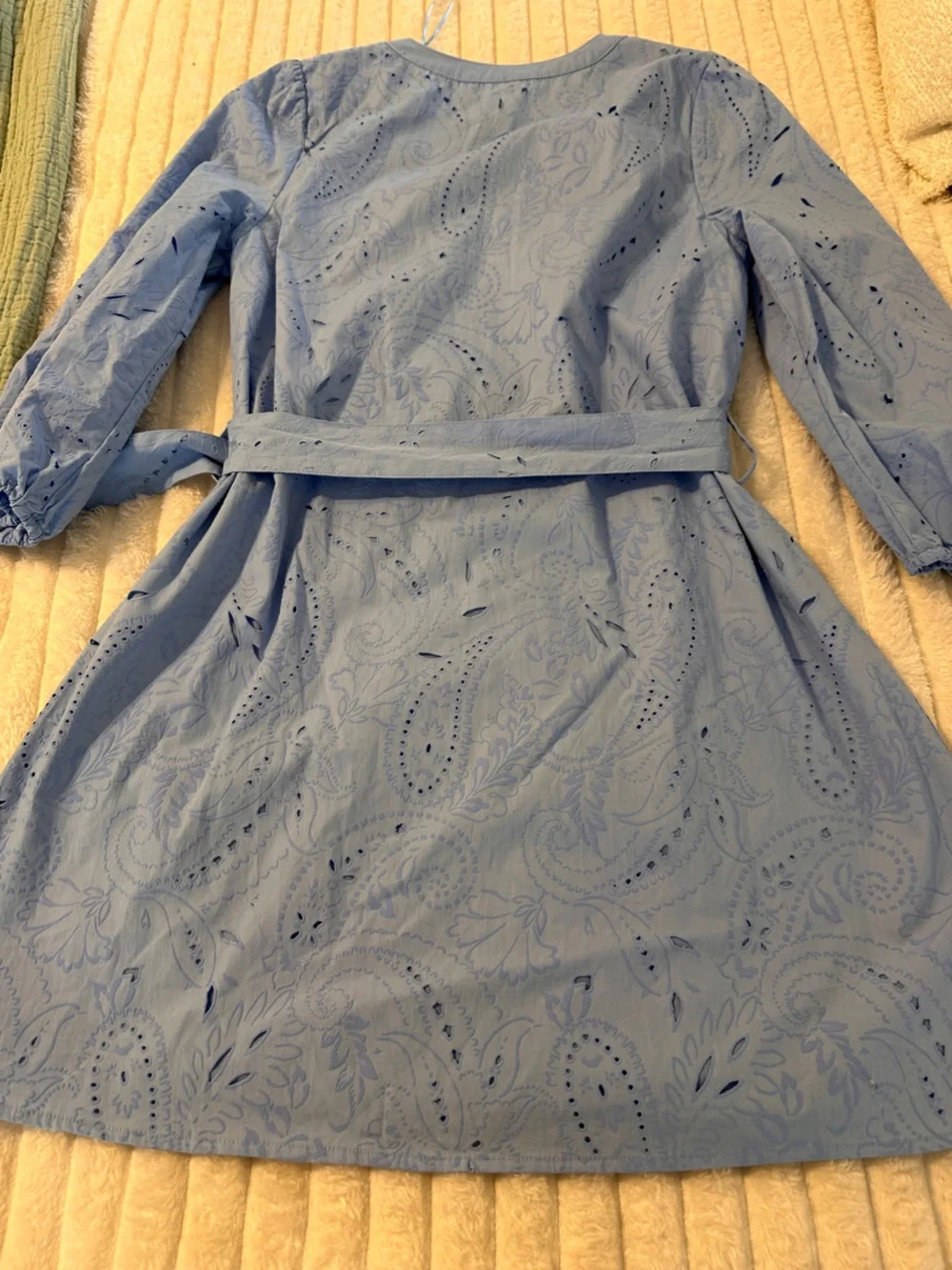 Zara Pale Blue V-Neck Eyelet Dress with Belt - Picture 7 of 9